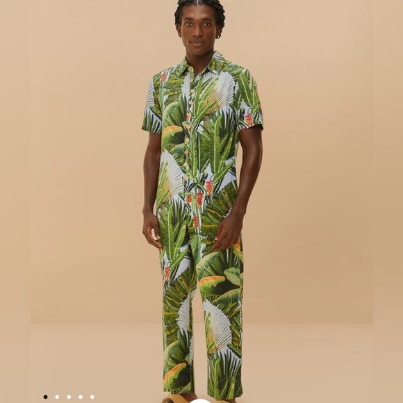Farm Rio Blue Amazonia Forest Lenzing Ecovero Euroflax Jumpsuit - Picture 1 of 11